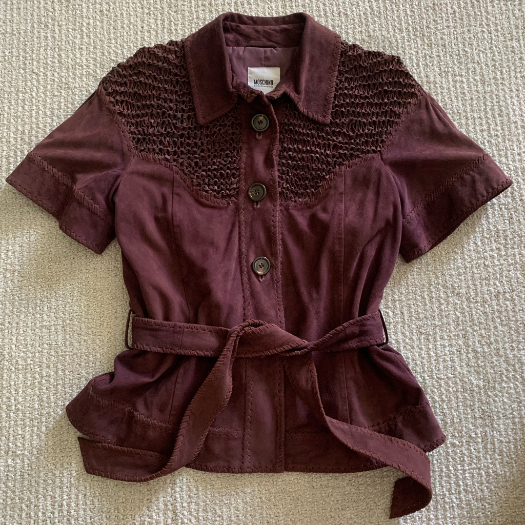 Pristine Moschino Cheap & Chic Wine Suede Jacket | Woven Yoke Detail